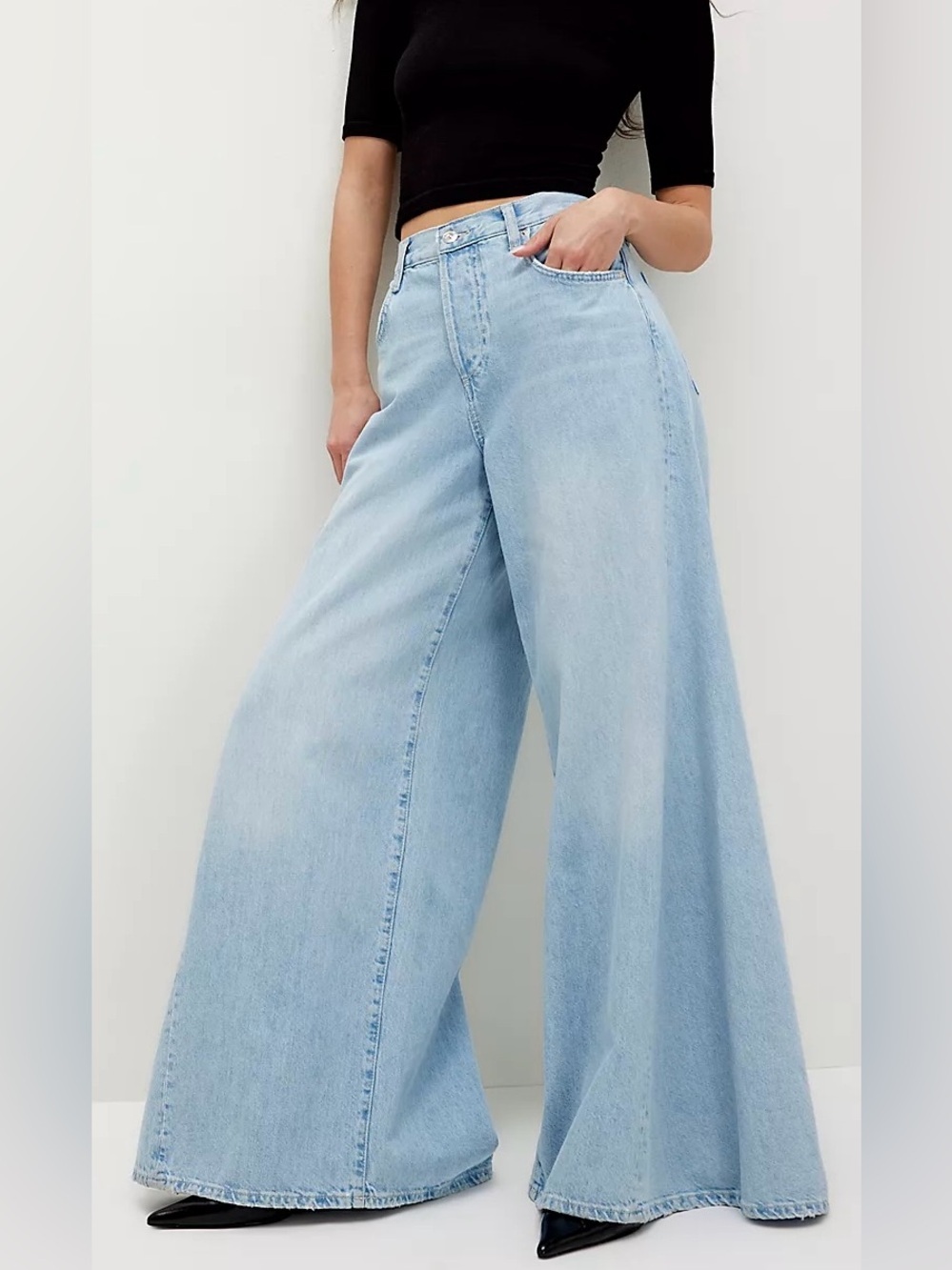 NWT We The Free by Free People CRVY Pacifica Wide-Leg Jeans- Aqua Blue/ Size 29S